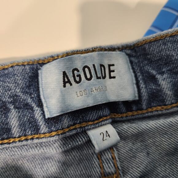 Agolde Pinch Waist High Rise Straight Jeans Size 24 Distressed Ripped Denim - Picture 8 of 11